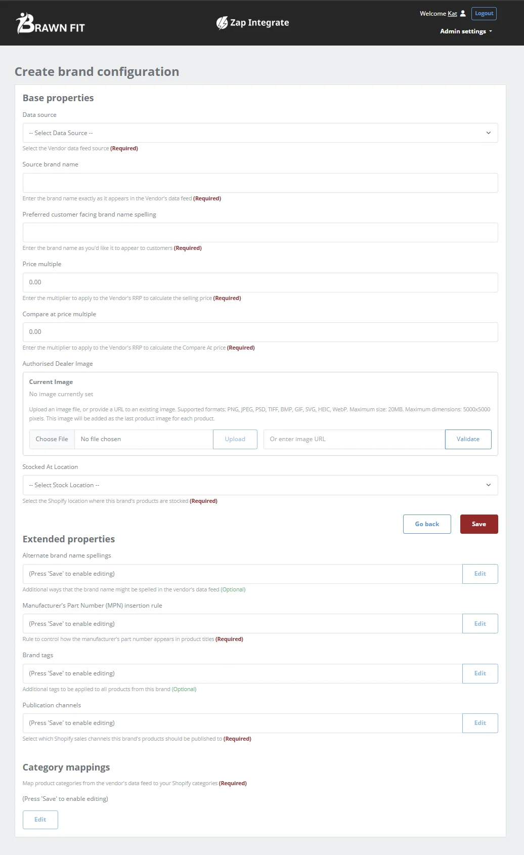 Brand configuration interface