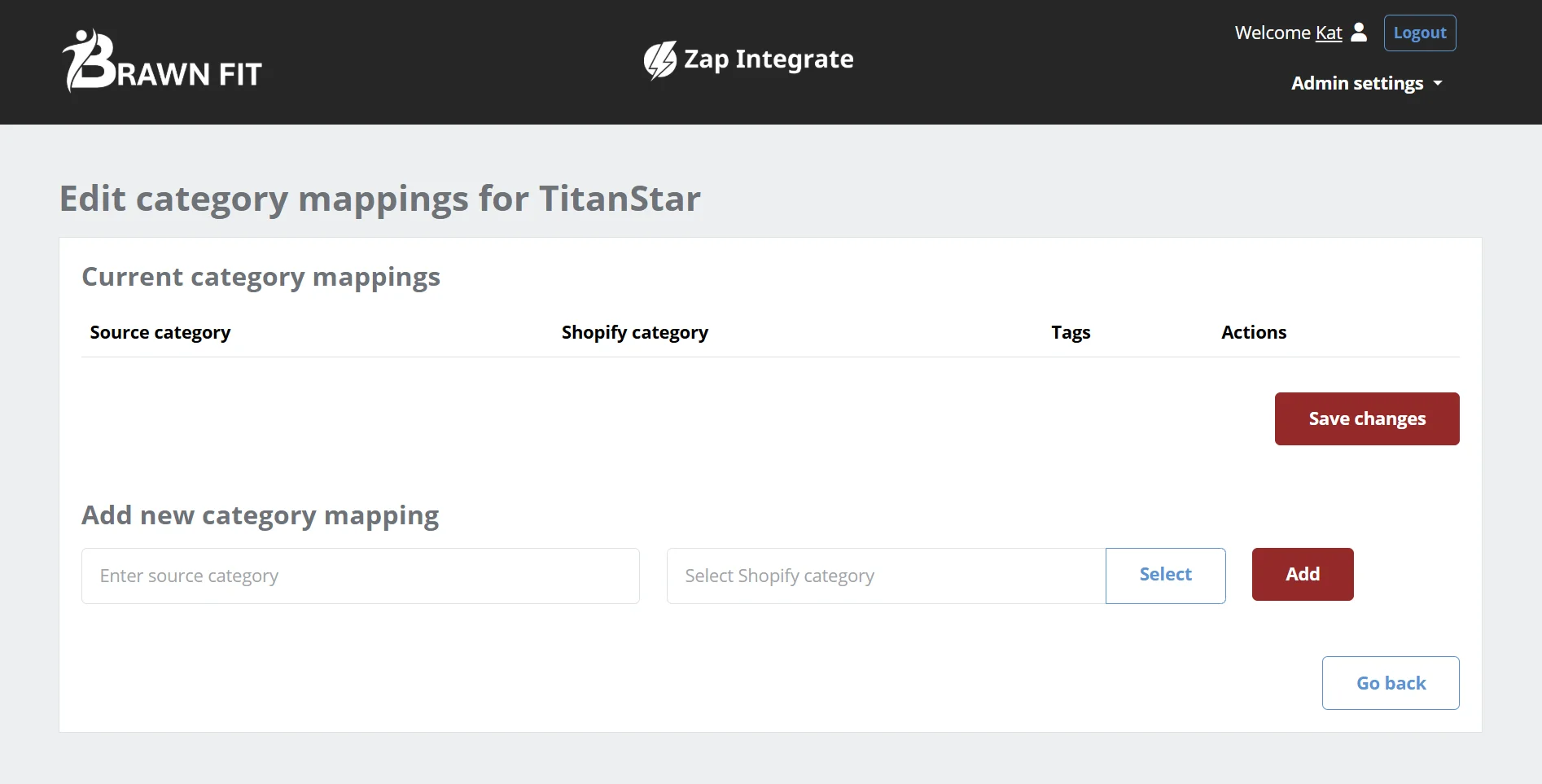 Category mapping interface